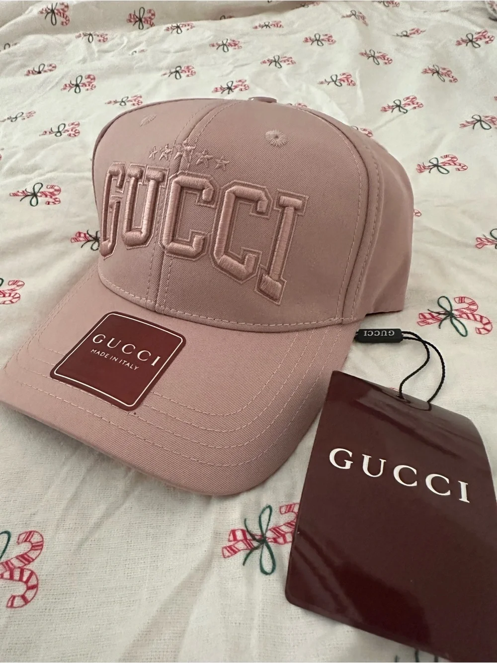 Gucci Pink Embroidered Logo Baseball Cap